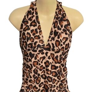 Younique Leopard Print Halter Tankini Swim Top Swimsuit